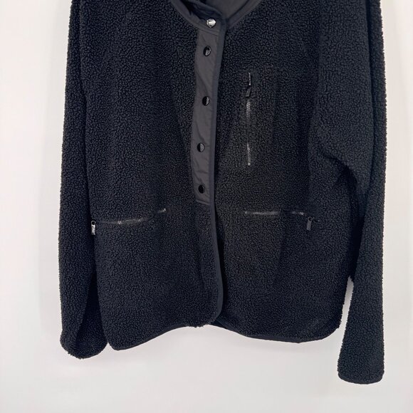 Victorias Secret Pink Black Sherpa Fleece Jacket size large Snap pockets - Picture 5 of 12